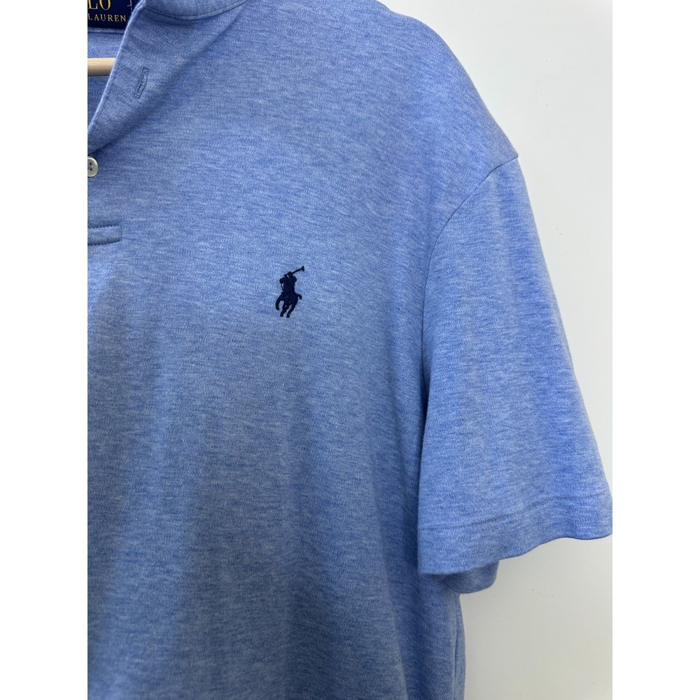 Polo Ralph Lauren Cotton Polo Shirt Mens Large Blue Pony Knit Casual Stretch - Picture 5 of 9